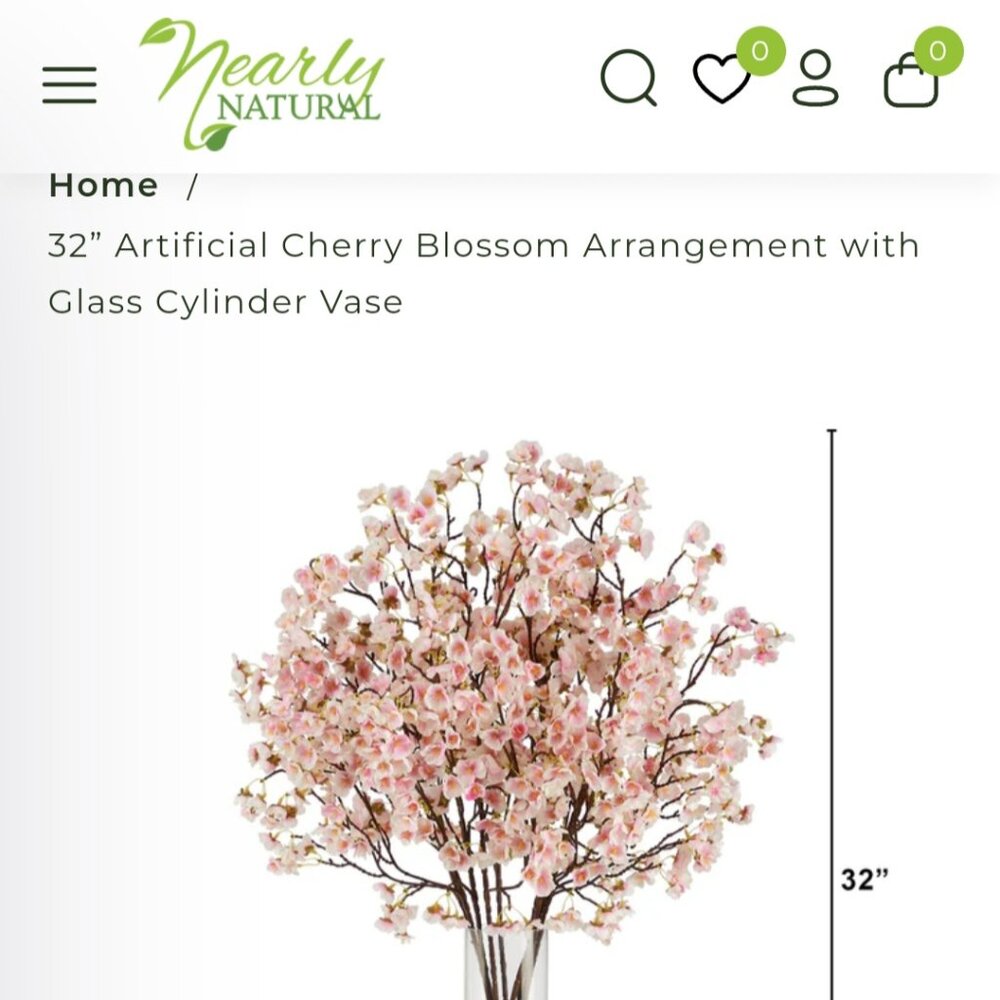 32” Artificial Cherry Blossom Arrangement with Glass Cylinder Vase